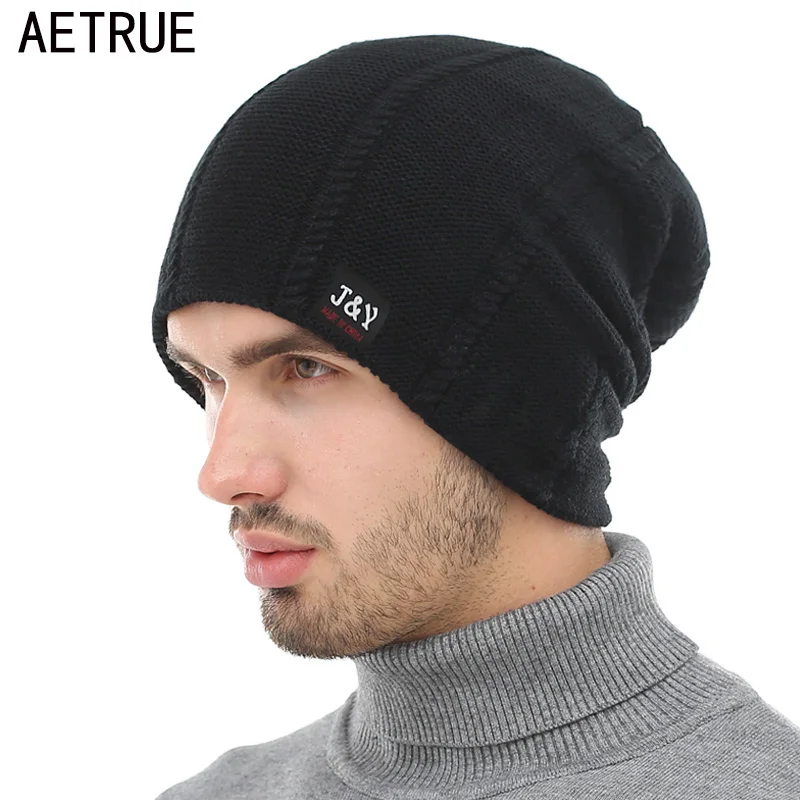 Фото Вязаная зимняя шапка AETRUE шапочки облегающие шапки мужские - купить