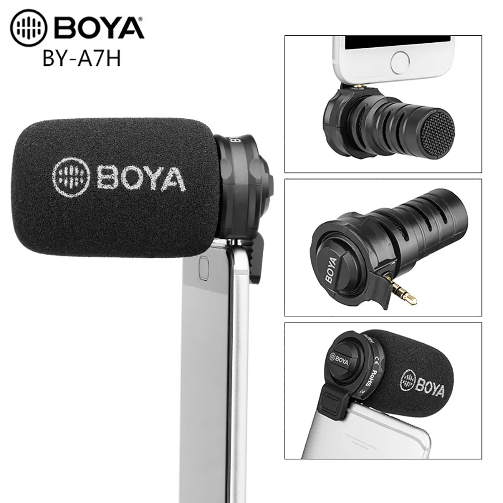 BOYA BY A7H Plug In конденсаторный Запись мобильного телефона микрофон с 3 5 мм TRRS