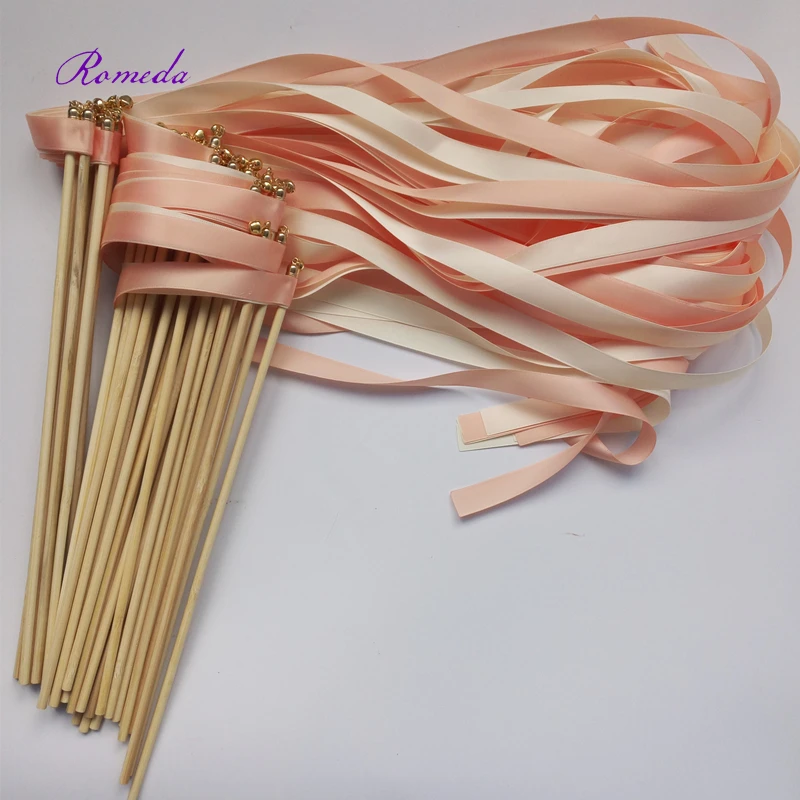 Hot selling 50pcs/lot coral and champagne wedding ribbon wands with gold bell ribbon Twirling Streamers wedding ribbon stick
Hot selling 50pcs/lot coral and champagne wedding ribbon wands with gold bell ribbon Twirling Streamers wedding ribbon stick