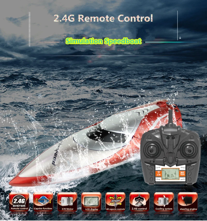 Remote control rc Racing waterproof boat 2.4G 4CH 150m 30KM/H shipwreck reset cooling system RC speedboat toy PK FT011
Remote control rc Racing waterproof boat 2.4G 4CH 150m 30KM/H shipwreck reset cooling system RC speedboat toy PK FT011