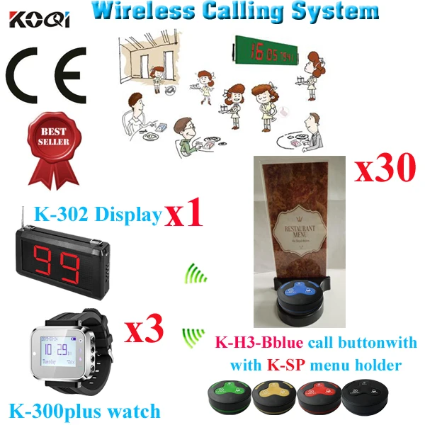 Wireless Pager Service Calling System For Hotel Beauty Table Electronic Table Bells(1 display+3 watch+30 button+30 menu holder)
Wireless Pager Service Calling System For Hotel Beauty Table Electronic Table Bells(1 display+3 watch+30 button+30 menu holder)