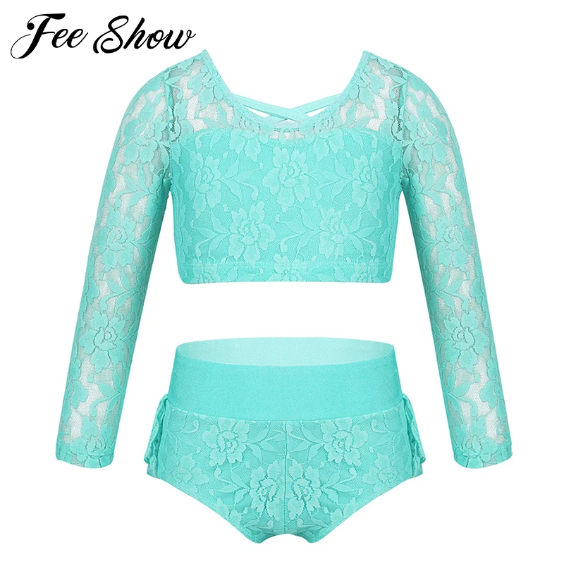 Kids Girls Two-Piece Dancewear Outfit Lace Criss Cross Back Crop Top with ruffled Briefs Set for Dancing Stage Performance
Kids Girls Two-Piece Dancewear Outfit Lace Criss Cross Back Crop Top with ruffled Briefs Set for Dancing Stage Performance