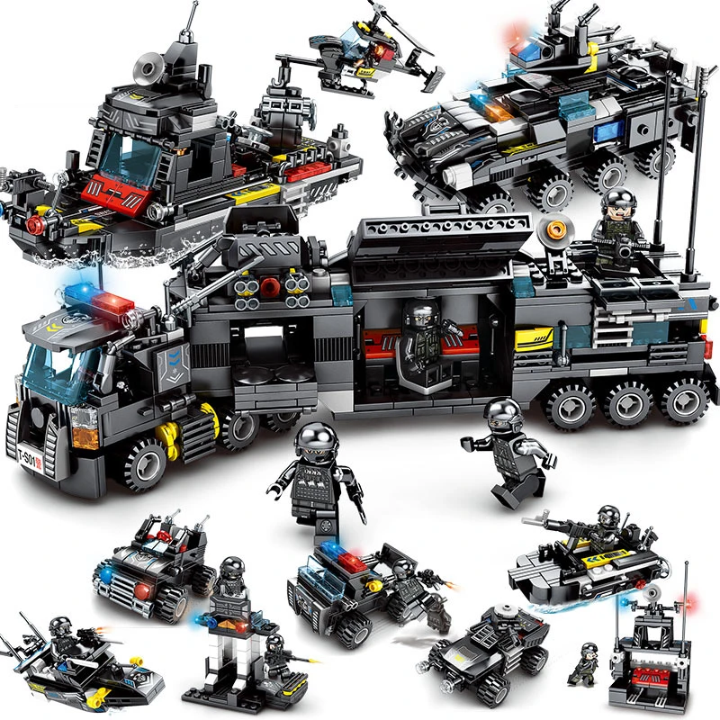 Compatible LegoINGlys 8 in 1 SWAT Special Police Truck Car Tank Battleship Boat Policeman MINIfiGurEd Building Blocks Toy 10215
Compatible LegoINGlys 8 in 1 SWAT Special Police Truck Car Tank Battleship Boat Policeman MINIfiGurEd Building Blocks Toy 10215