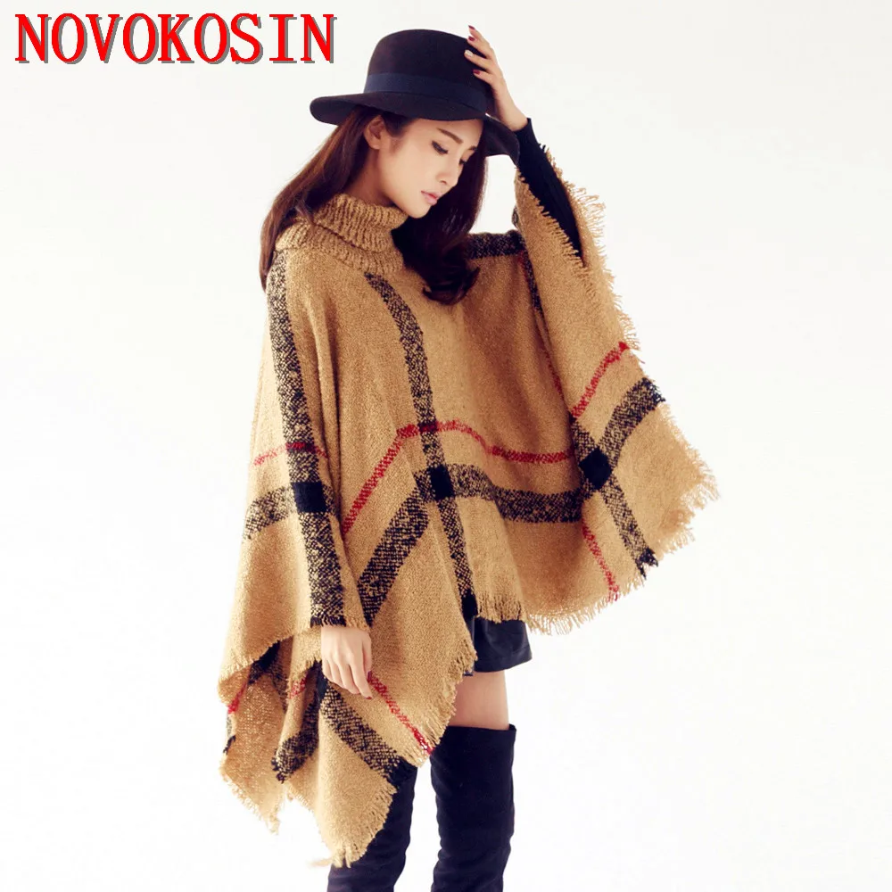 8 Color Knitted Poncho Autumn Winter Fashion High Neck Striped Loose Sweater with Tassels Casual Bat Sleeves Plaid Pullovers
8 Color Knitted Poncho Autumn Winter Fashion High Neck Striped Loose Sweater with Tassels Casual Bat Sleeves Plaid Pullovers