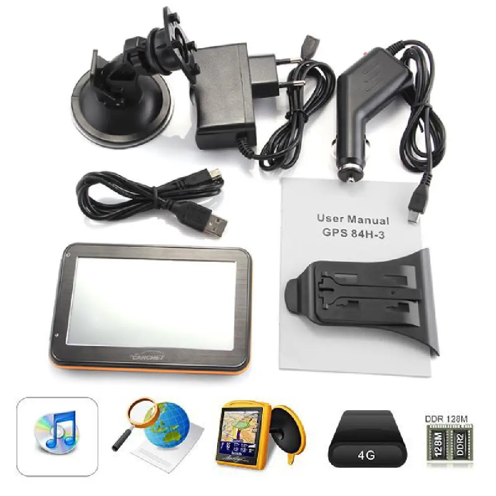 CARCHET 4 3 дюймов TFT сенсорный GPS Навигация FM RAM 128MB 4GB карта Америки для США Бразилия