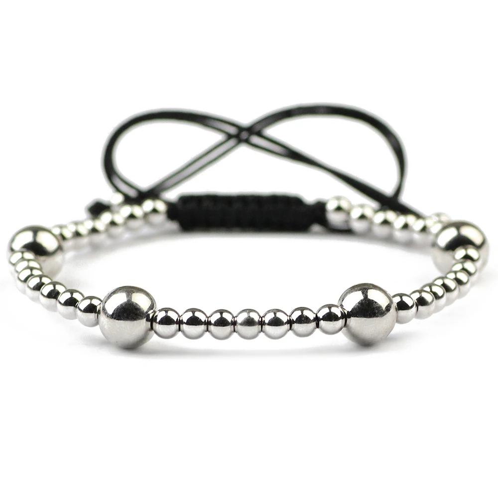 BTFBES Ball Charms Bracelet Men 4&8mm Copper Beads Braided Rose Gold Color Fashion Women Bangle Jewelry Pulseira Masculina Gift |
