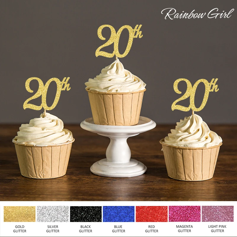 Gold/Silver/Black Glitter 20th Cupcake Toppers Picks for Twenty Birthday Party Decorations Cake Accessory Supplies
Gold/Silver/Black Glitter 20th Cupcake Toppers Picks for Twenty Birthday Party Decorations Cake Accessory Supplies
