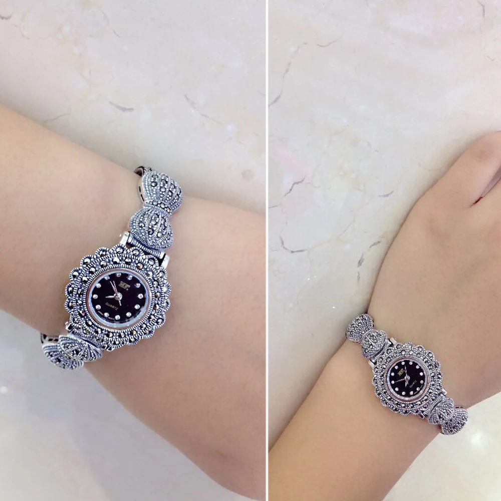 MetJakt Handmade Vintage Thai Silver Bracelet Watch with Zircon Solid 925 Sterling Silver Bracelet for Women's Luxury Jewelry
MetJakt Handmade Vintage Thai Silver Bracelet Watch with Zircon Solid 925 Sterling Silver Bracelet for Women's Luxury Jewelry