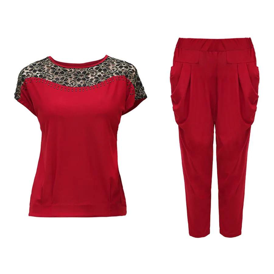 Fashion women suit Summer clothing 2019New Lace stitching 2 piece set women Large size Middle aged female Tracksuit for women
Fashion women suit Summer clothing 2019New Lace stitching 2 piece set women Large size Middle aged female Tracksuit for women