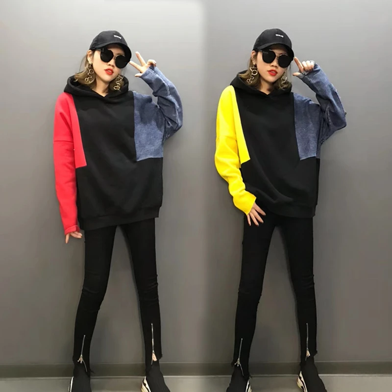2018 Spring New Korean Harajuku Loose BF Wind Cowboy Hoodies Plus Size Stitching Autumn Hooded Sweatershirts for Women z675
2018 Spring New Korean Harajuku Loose BF Wind Cowboy Hoodies Plus Size Stitching Autumn Hooded Sweatershirts for Women z675