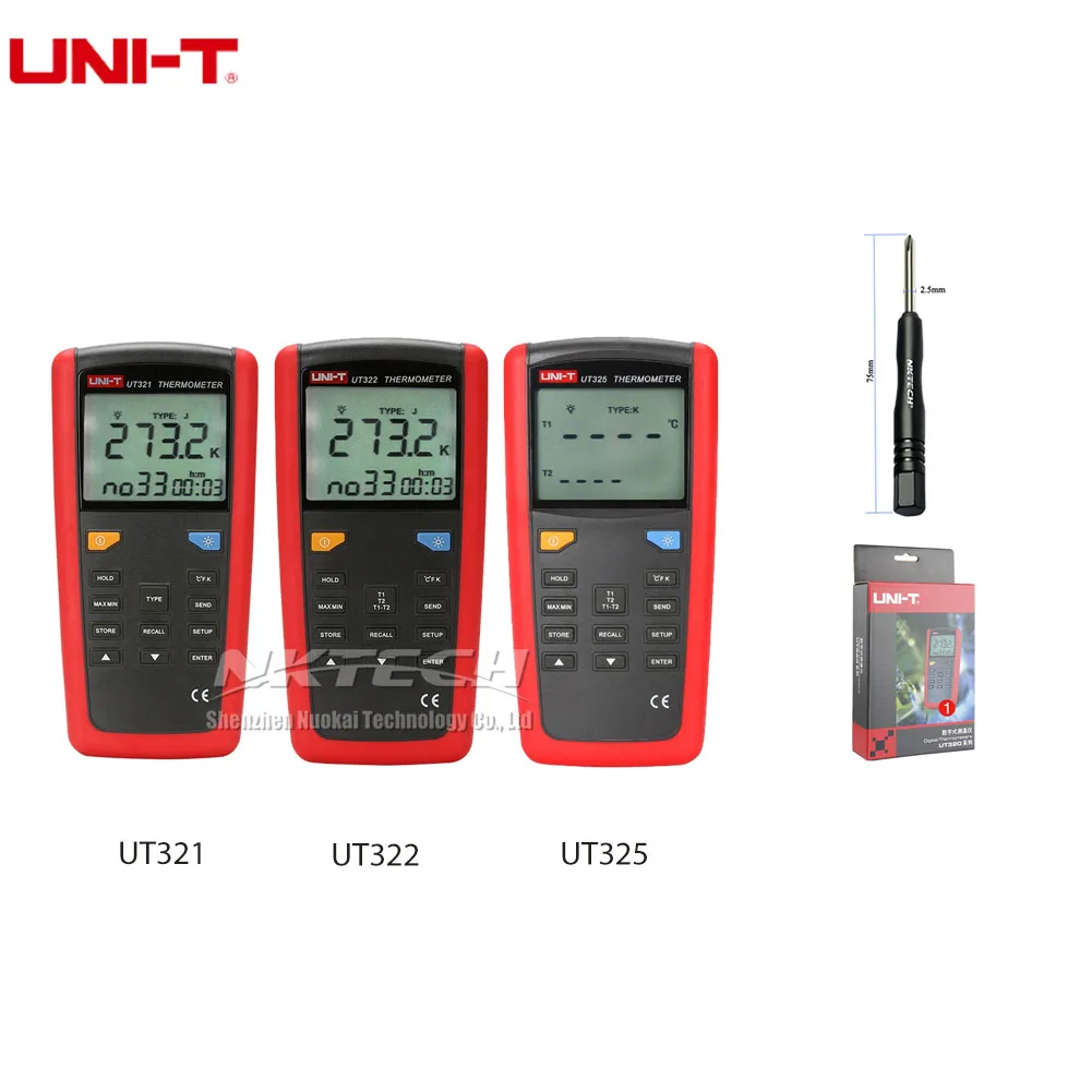 

UNI-T Pyrometer Contact Type Thermometer UT325 UT322 UT321 -200~1375C Industrial Temperature 2CH Data Logging Test K/J/T/E/R/S/N