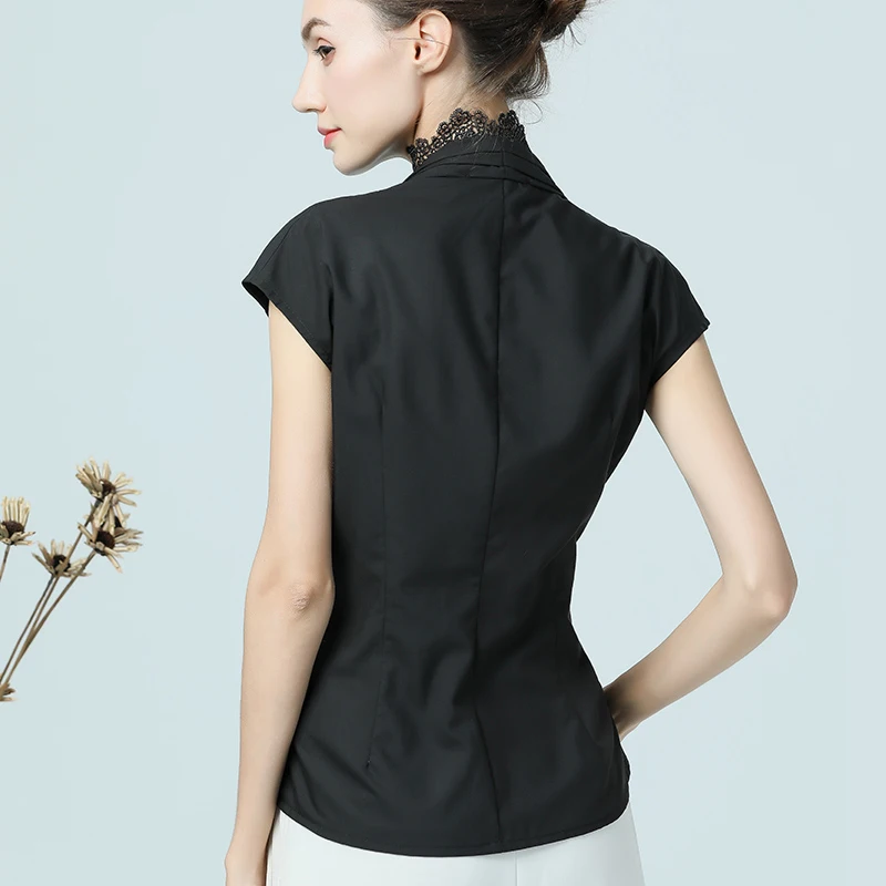 Ladies Short Sleeve Peplum Blouses Black Cotton Top With Lace Ruffle Crossed V-Neck Slim Women Summer Work wear Office Blouses
Ladies Short Sleeve Peplum Blouses Black Cotton Top With Lace Ruffle Crossed V-Neck Slim Women Summer Work wear Office Blouses