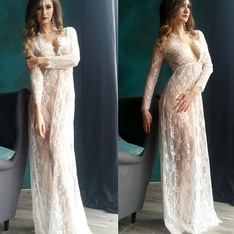 Pregnant Photo Shoot Lace Maternity Dresses Deep V-Neck White Dress Long Sleeve Lace Trailing Dress Pregnant Maternity Clothes
Pregnant Photo Shoot Lace Maternity Dresses Deep V-Neck White Dress Long Sleeve Lace Trailing Dress Pregnant Maternity Clothes