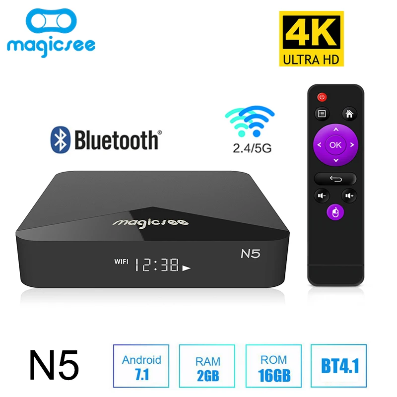 ТВ-приставка Magicsee N5 Android 7 1 четырехъядерный процессор Amlogic S905X смарт-ТВ 2 Гб RAM 16 ROM 4G