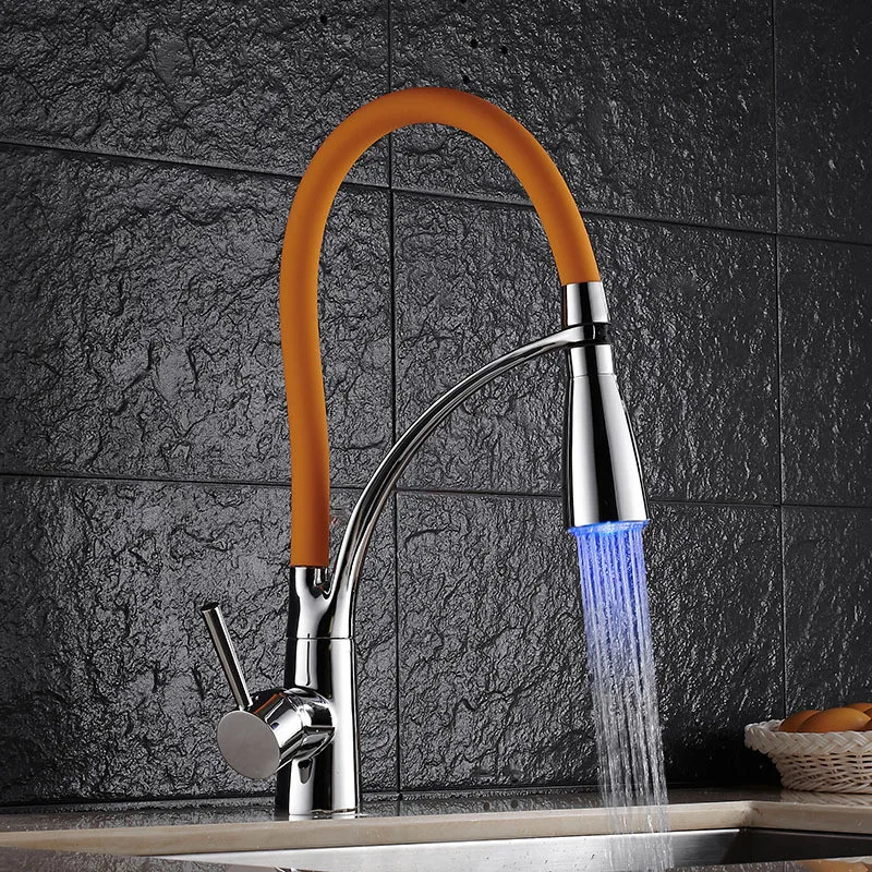 Kitchen Faucets with LED Rubber Design Chrome Mixer Faucet for Kitchen Single Handle Pull Down Deck Mounted Crane for Sinks
Kitchen Faucets with LED Rubber Design Chrome Mixer Faucet for Kitchen Single Handle Pull Down Deck Mounted Crane for Sinks
