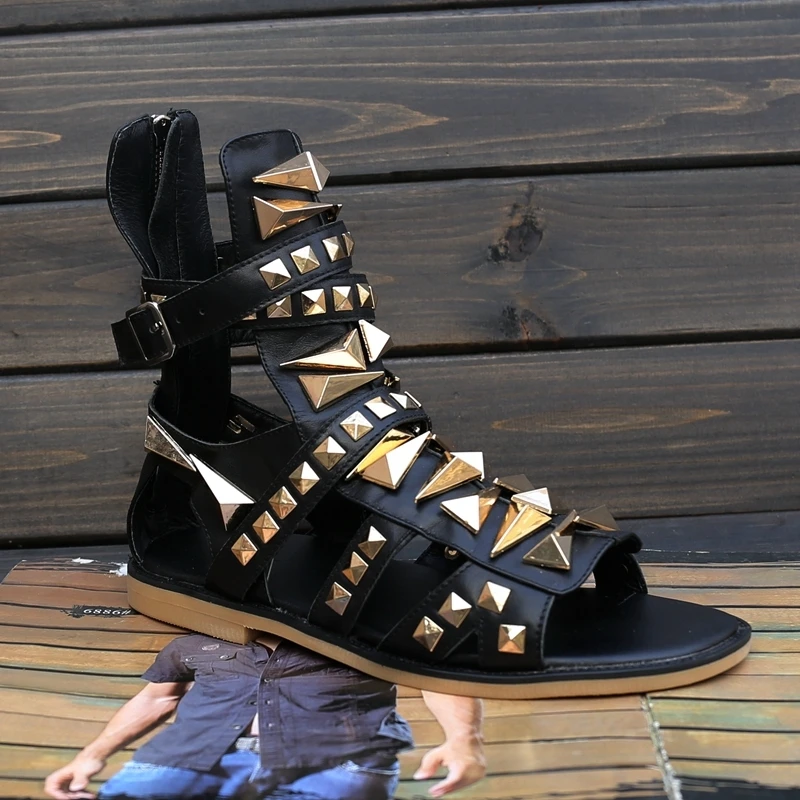 Summer High Top Mens Metal Rivets Gladiator Sandals Platform Flats Open Toes Real Leather Hollow Out Runway Shoes Beach Sandals
Summer High Top Mens Metal Rivets Gladiator Sandals Platform Flats Open Toes Real Leather Hollow Out Runway Shoes Beach Sandals