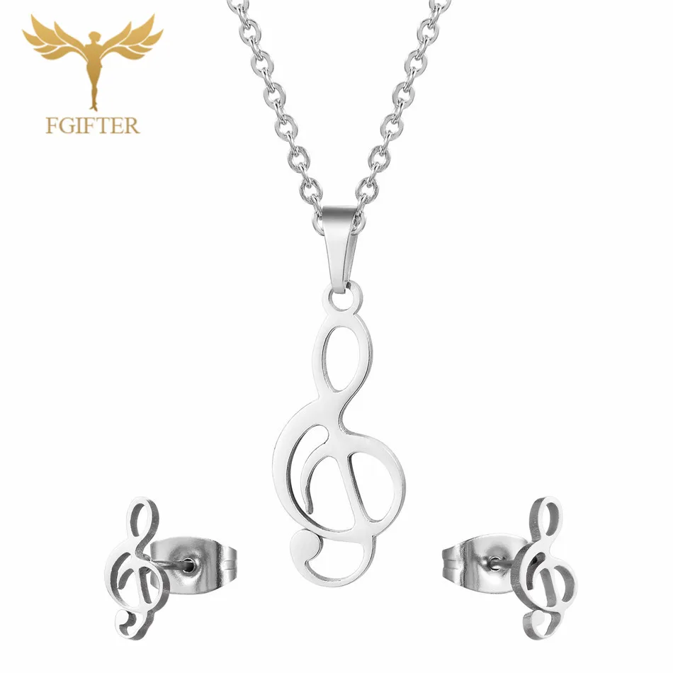FGifter Fashion Party Jewelry Music Note Stud Earrings Pendant Necklace Jewelry Sets Silver Color Stainless Steel Set for Party
FGifter Fashion Party Jewelry Music Note Stud Earrings Pendant Necklace Jewelry Sets Silver Color Stainless Steel Set for Party
