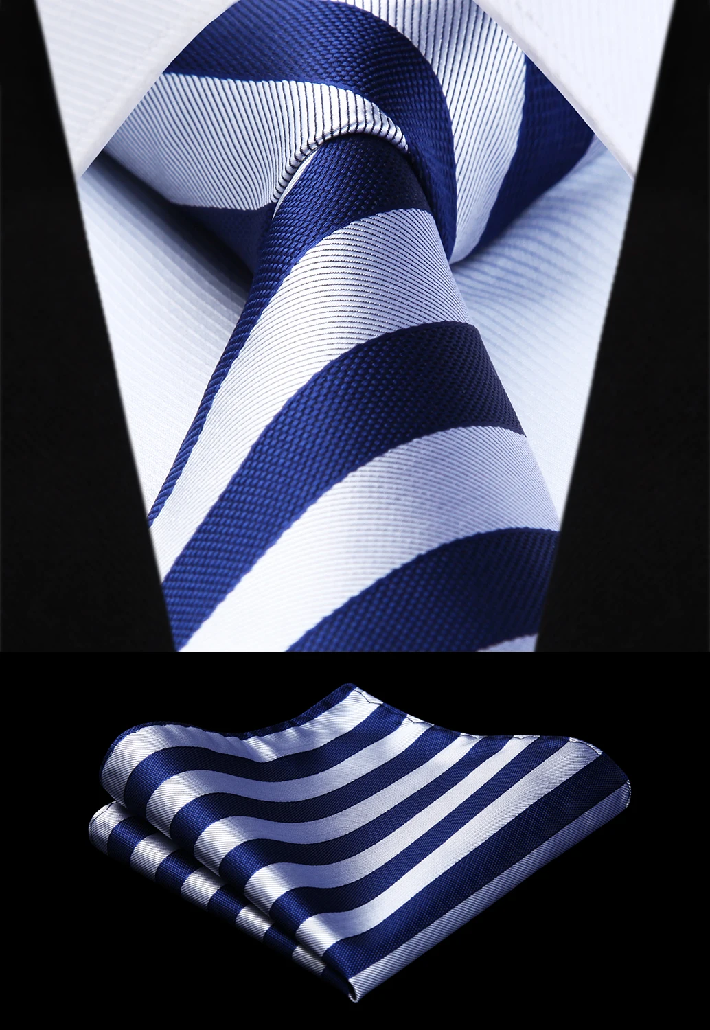 Тканый мужской галстук темно-синий серый полосатый Набор платков и галстуков #