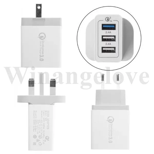 Быстрая зарядка 3 Usb-порта ЕС США Великобритания Ac домашнее дорожное настенное