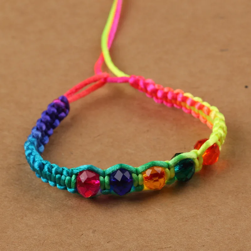 Браслет Lucky Five Crystal Beads Этническая Радужная ленточка ручной цепи Тибетский узел