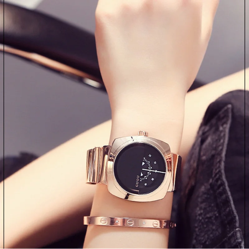 GUOU роскошные женские часы из розового золота Женские наручные нержавеющей стали