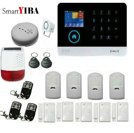 

SmartYIBA WIFI GSM system 2G with Touch keypad IOS Android APP control Home Security Alarm System with Wireless Smoke Detector