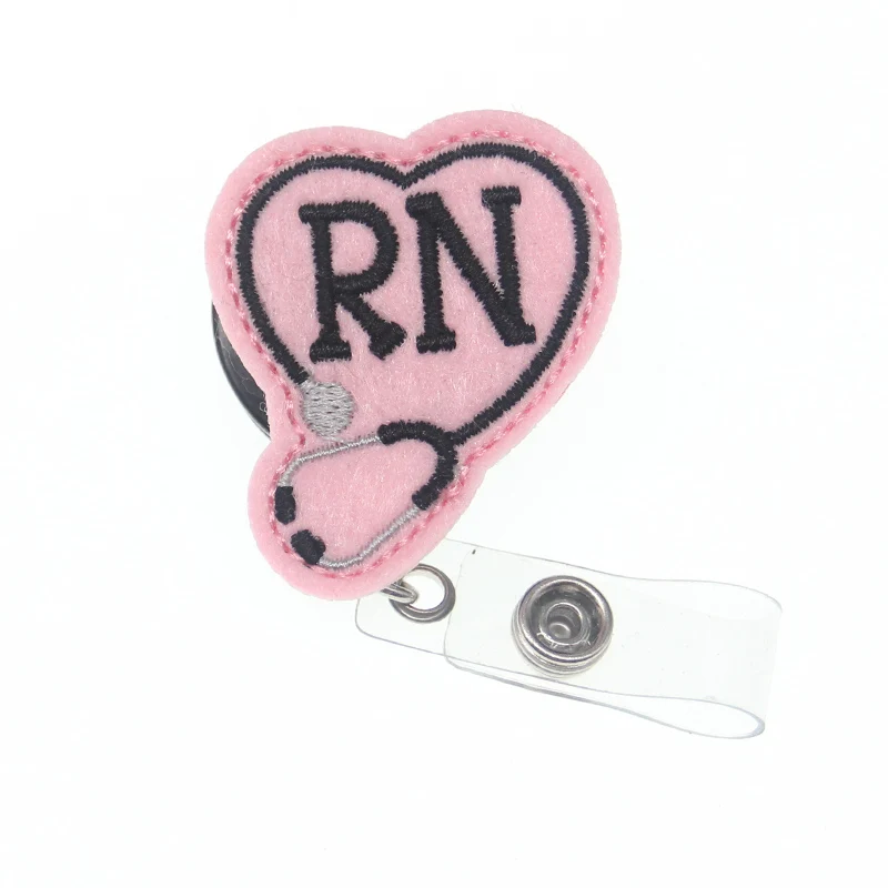 heart shape nurse badge reel retractable felt medical Stethoscope ID holder |
