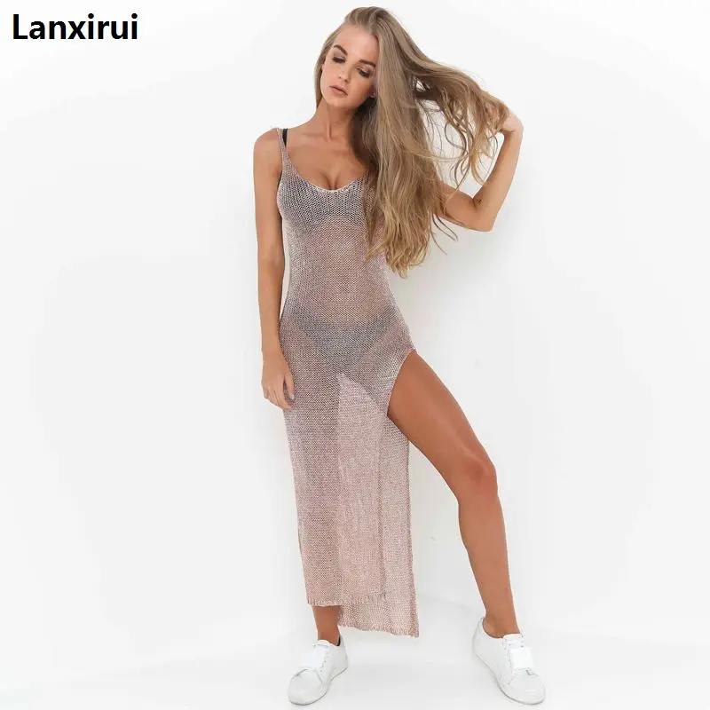 Summer Women Sexy Backless Mesh Dress High Split See Through Long Dress Beach Spaghetti Strap Party Maxi Dress Sundress
Summer Women Sexy Backless Mesh Dress High Split See Through Long Dress Beach Spaghetti Strap Party Maxi Dress Sundress