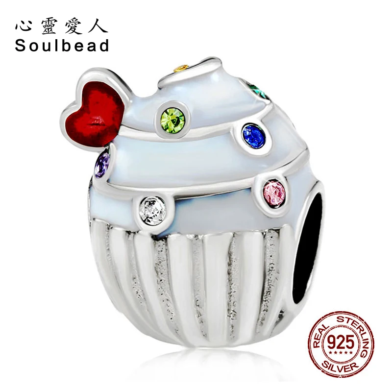 Soulbead 925 пробы серебро австрийского хрусталя сердце кекс шарик шарма с красочными