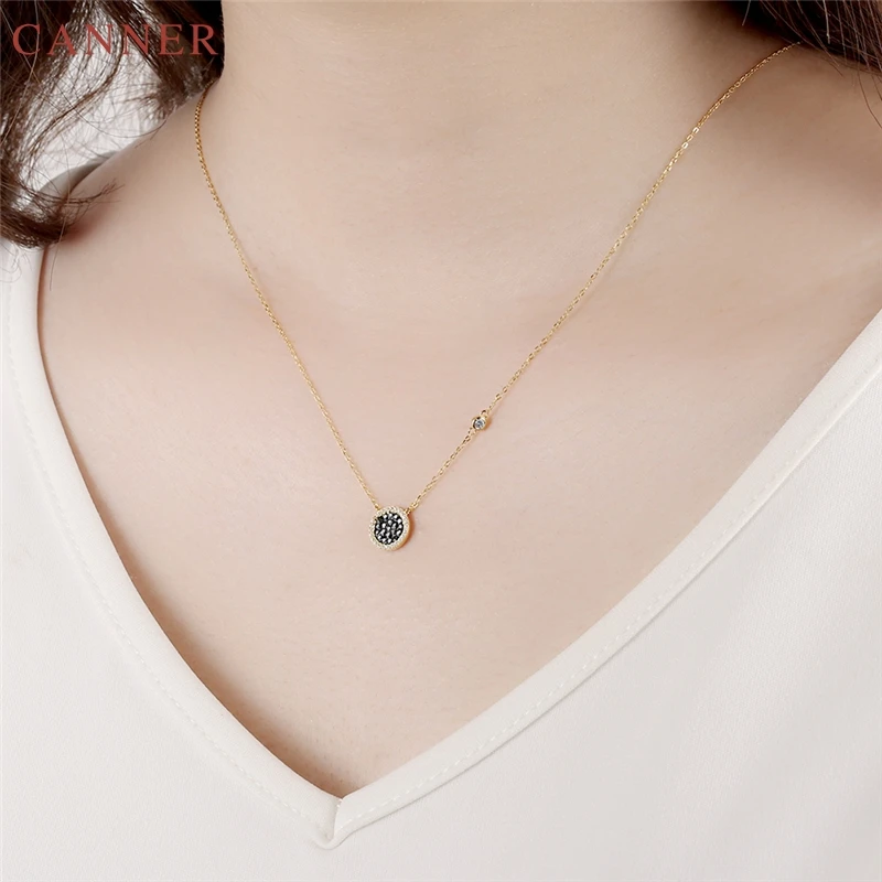 925 Sterling Silver Zircon Round Coin Necklaces Pendants Fashion Jewelry Gold Chain Necklace Women Girls Gifts collar mujer C40 | Украшения