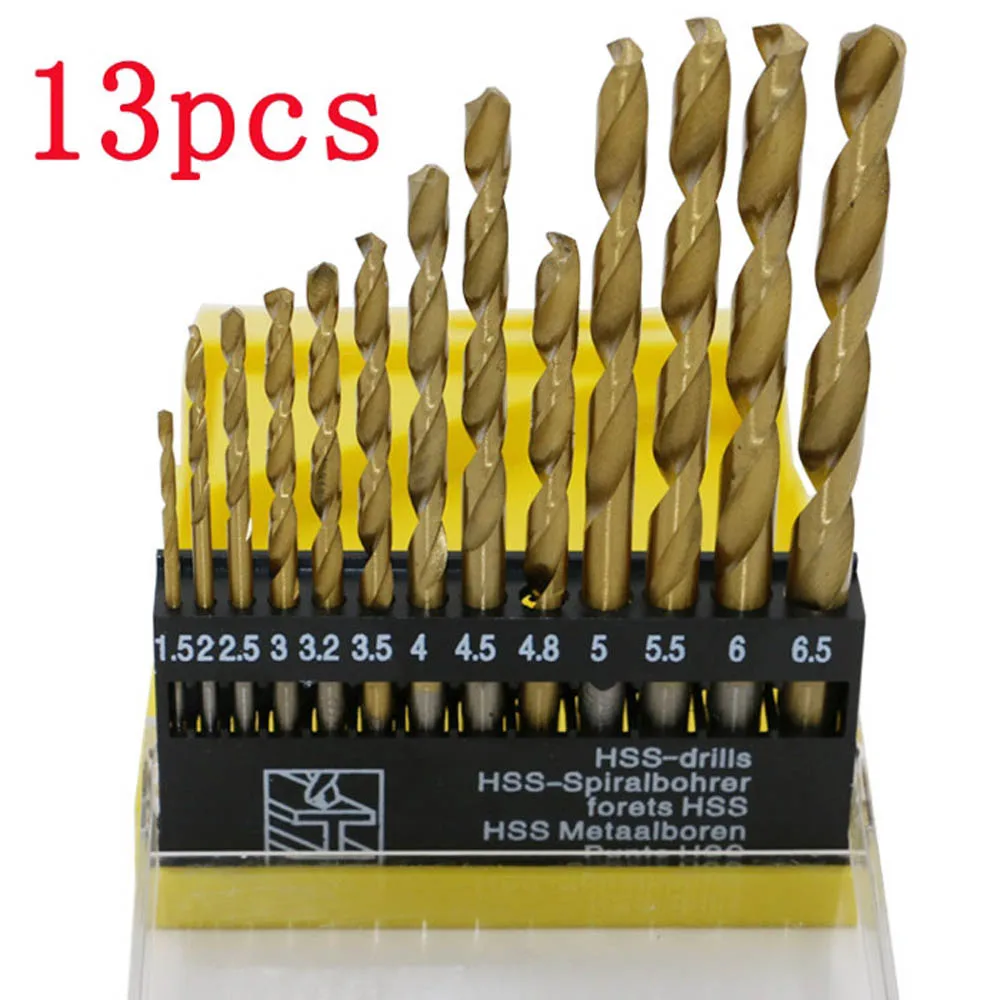13PCS /Set HSS Twisted Drill Bit Set Saw Set Steel Titanium Coated 1.5-6.5mm woodworker DIY drilling Woodworking Metal Tool
13PCS /Set HSS Twisted Drill Bit Set Saw Set Steel Titanium Coated 1.5-6.5mm woodworker DIY drilling Woodworking Metal Tool