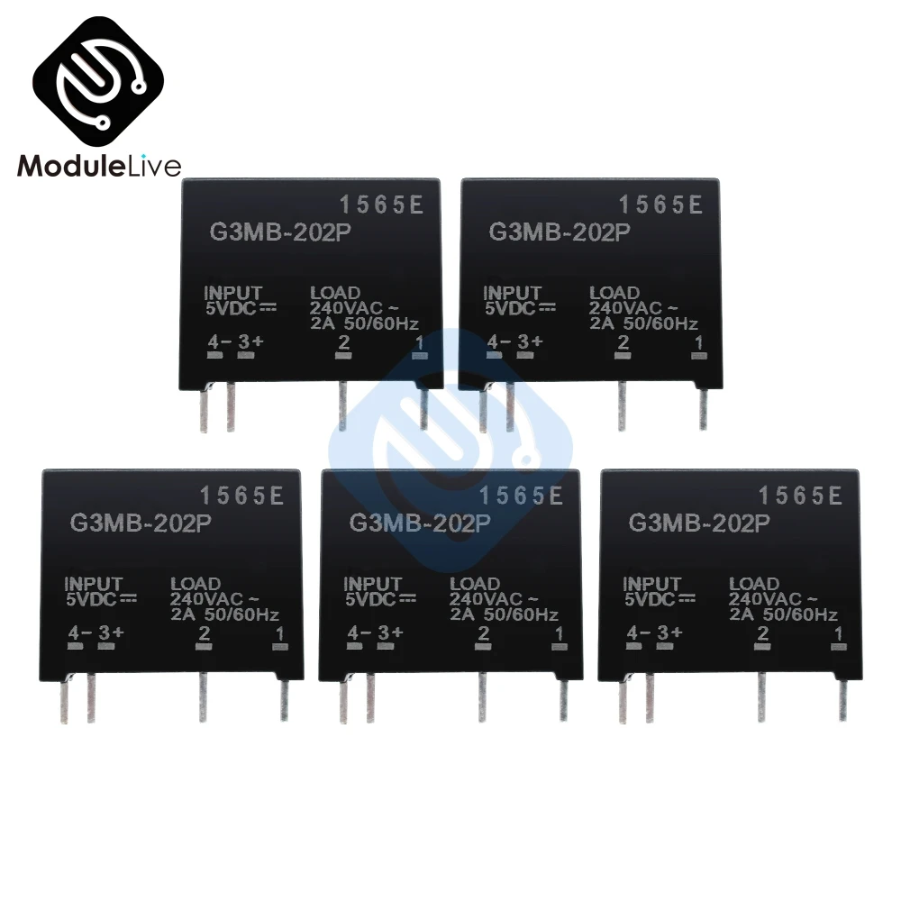 

5PCS DC-AC Relay Module G3MB-202P G3MB 202P PCB SSR In 5V DC Out 240V AC 2A Solid State Relay Module Board For Arduino