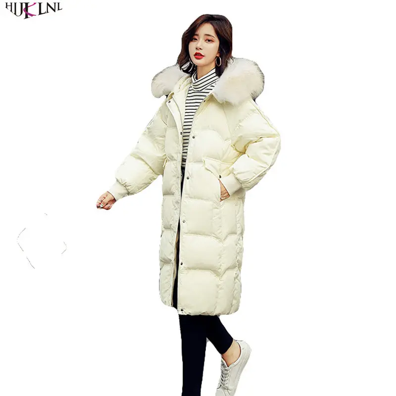 2018 Новый Для женщин зимняя куртка на утином пуху длинный мех с капюшоном пальто