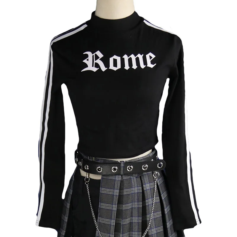 Punk Women's Letter Short T Shirt Sports Lever Splicing Slim Crop Top Black Long Sleeve Casual Tee Shirts
Punk Women's Letter Short T Shirt Sports Lever Splicing Slim Crop Top Black Long Sleeve Casual Tee Shirts