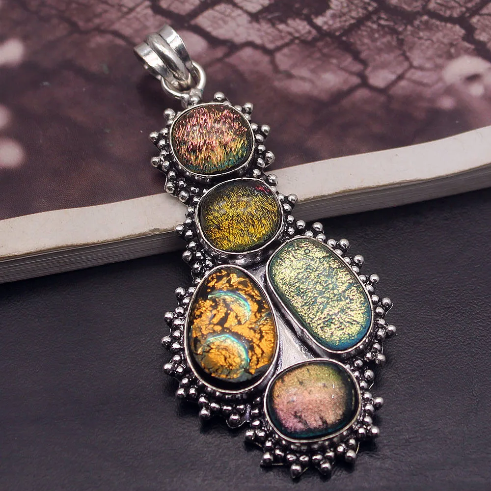 Wonderful Hermosa Vintage Natural Dichroic Glass 925 Sterling Silver Color New Arrival Charms Necklaces Pendant 80mm H219
Wonderful Hermosa Vintage Natural Dichroic Glass 925 Sterling Silver Color New Arrival Charms Necklaces Pendant 80mm H219