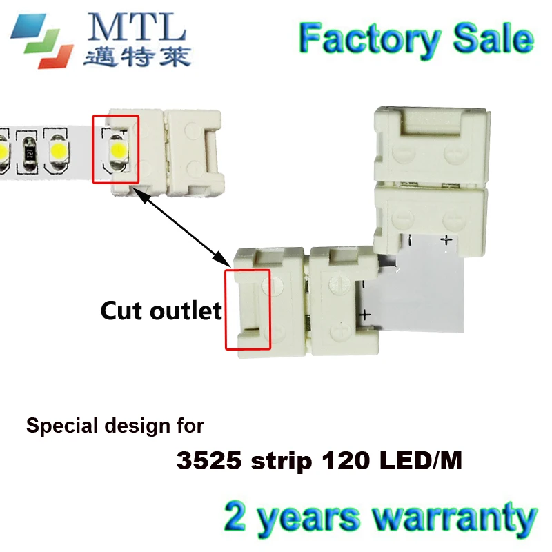 Special connector for 120LED/M 3528 LED strip, L type, 50pcs/lot, 8mm PCB 2 pin for single color LED strip, Factory Wholesale
Special connector for 120LED/M 3528 LED strip, L type, 50pcs/lot, 8mm PCB 2 pin for single color LED strip, Factory Wholesale