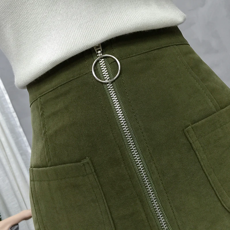 EXOTAO осень-зима мини-юбка для женщин замша А-силуэт Высокая талия молния карман Saia