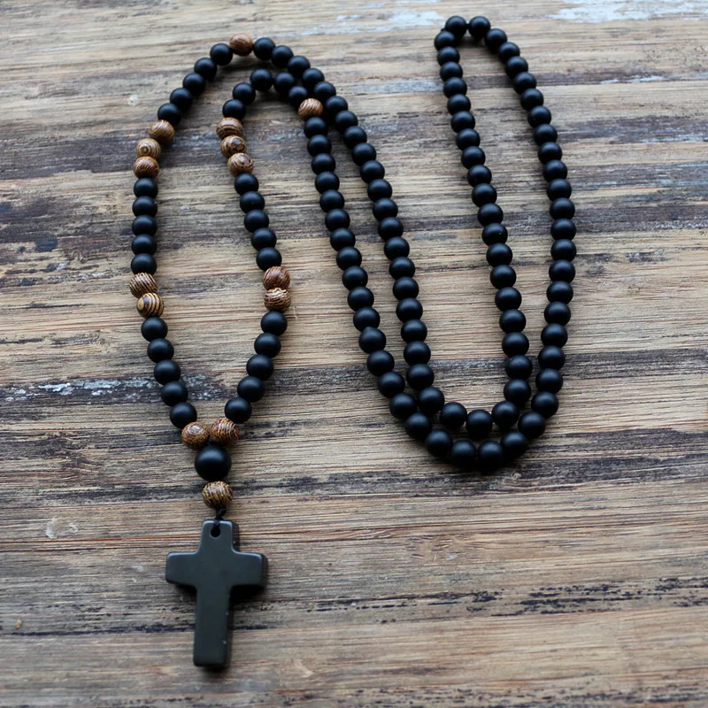 6MM Black stone Wood Beads with black stone cross Pendant Mens Rosary Necklace Mens Mala jewelry
6MM Black stone Wood Beads with black stone cross Pendant Mens Rosary Necklace Mens Mala jewelry