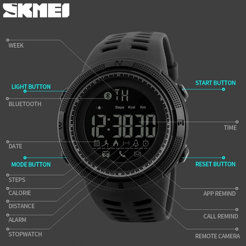 SKMEI Remote Camera Bluetooth Men Smart Watch Luxury Sport Pedometer Calories Digital Waterproof Wristwatch relogio inteligente
SKMEI Remote Camera Bluetooth Men Smart Watch Luxury Sport Pedometer Calories Digital Waterproof Wristwatch relogio inteligente