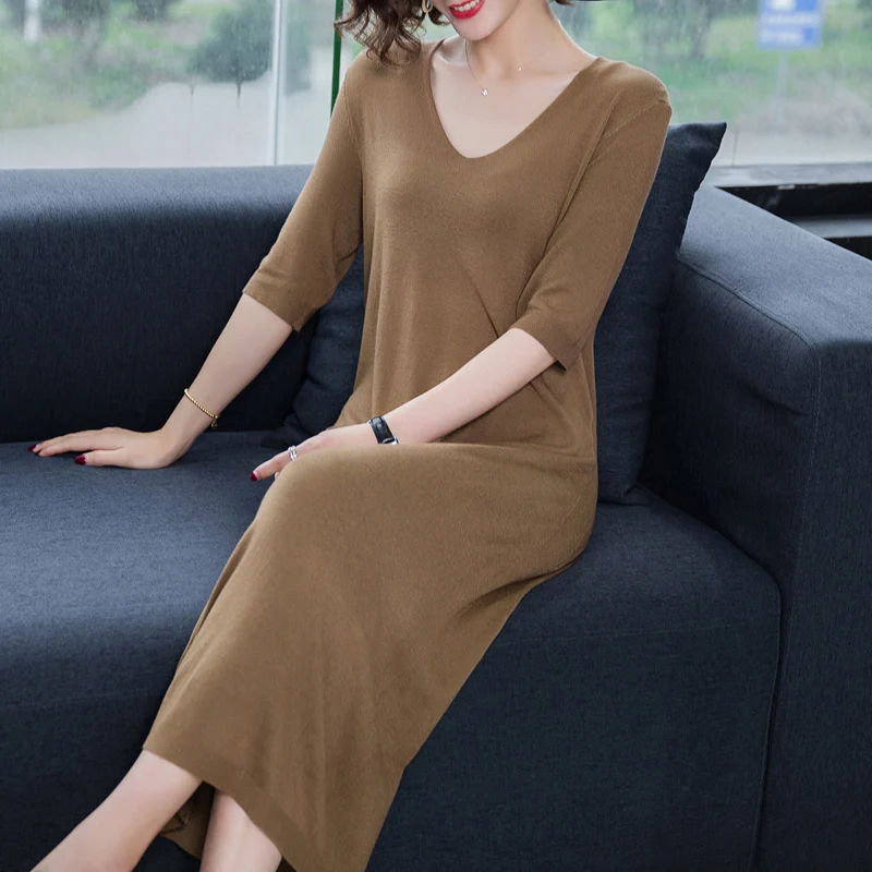 New 2019 Summer Spring Lady Slim Long Dress Elegant Female V-neck Dress Short Sleeve Solid Knit Dress Free Shipping
New 2019 Summer Spring Lady Slim Long Dress Elegant Female V-neck Dress Short Sleeve Solid Knit Dress Free Shipping