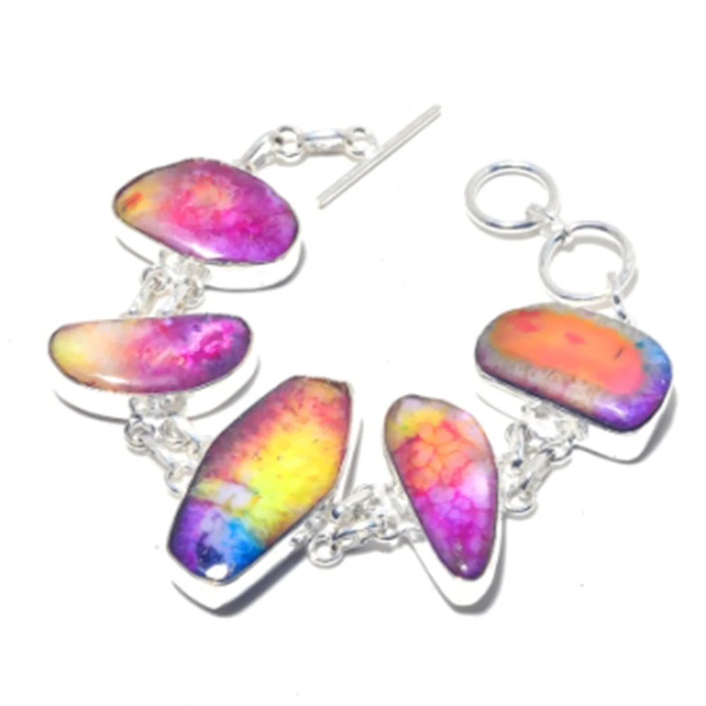 Rainbow Solar Quarts Bracelet Silver Overlay over Copper, 18.4cm , B3826