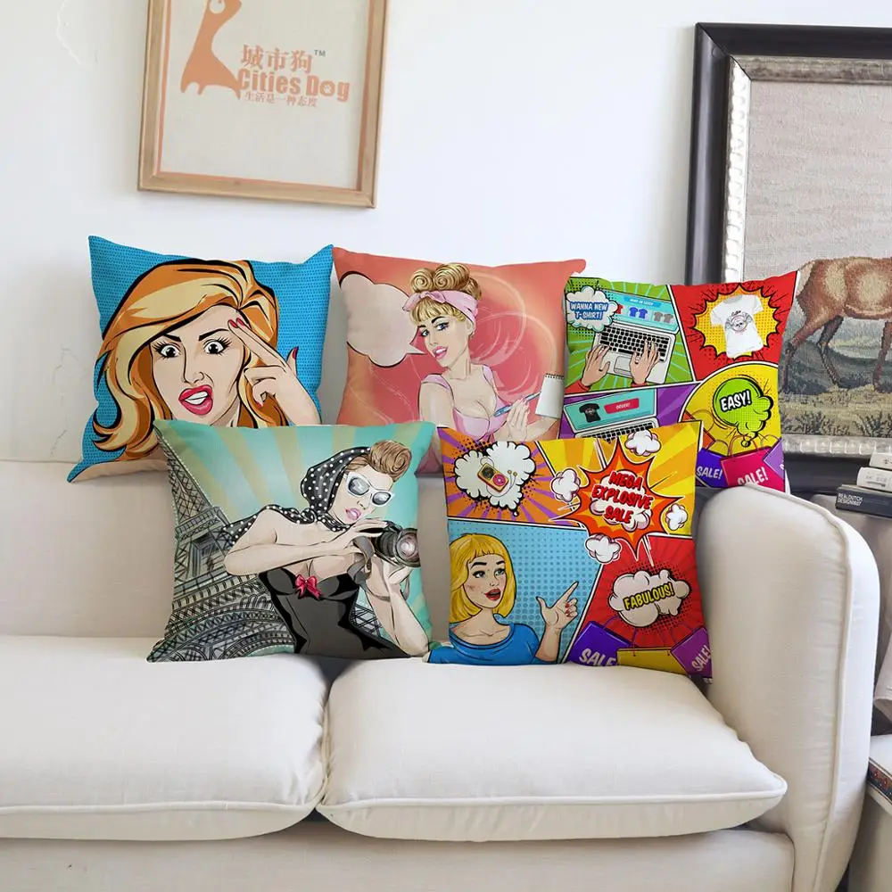 Cartoon Pop art character cushion cover Pillow linen illustration Works Home sofa Decoration cushions covers Pillowcase cojines
Cartoon Pop art character cushion cover Pillow linen illustration Works Home sofa Decoration cushions covers Pillowcase cojines