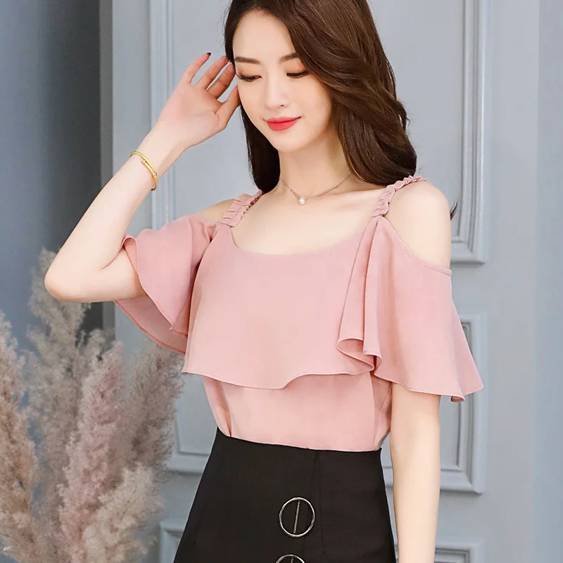 Шифоновые короткие Блузы с вырезом лодочкой в богемном стиле рубашки Blusa Женский