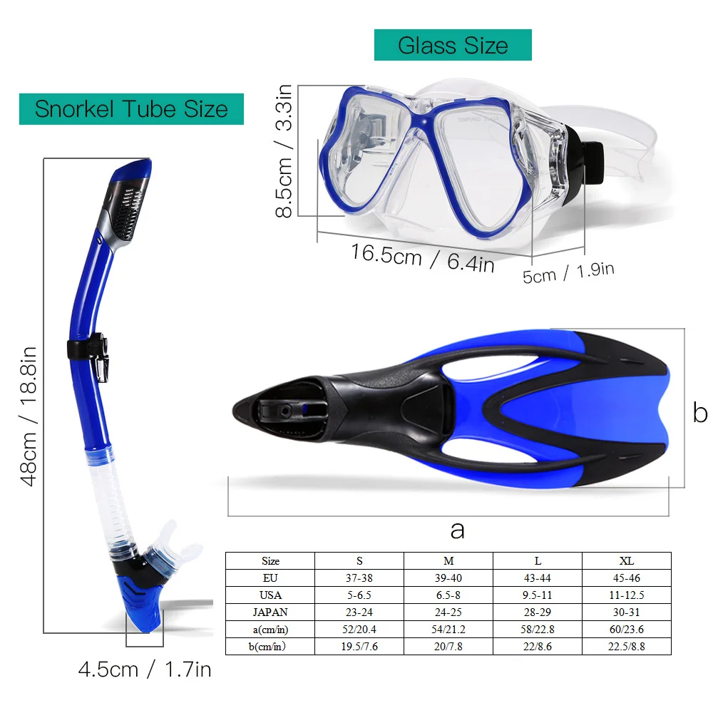 Snorkel Gear Diving Set Diving Set with Silicone Mask Swimming Fins Snorkel Quick Dry Gear Bag Diving Kit Water Sports Equipment
Snorkel Gear Diving Set Diving Set with Silicone Mask Swimming Fins Snorkel Quick Dry Gear Bag Diving Kit Water Sports Equipment