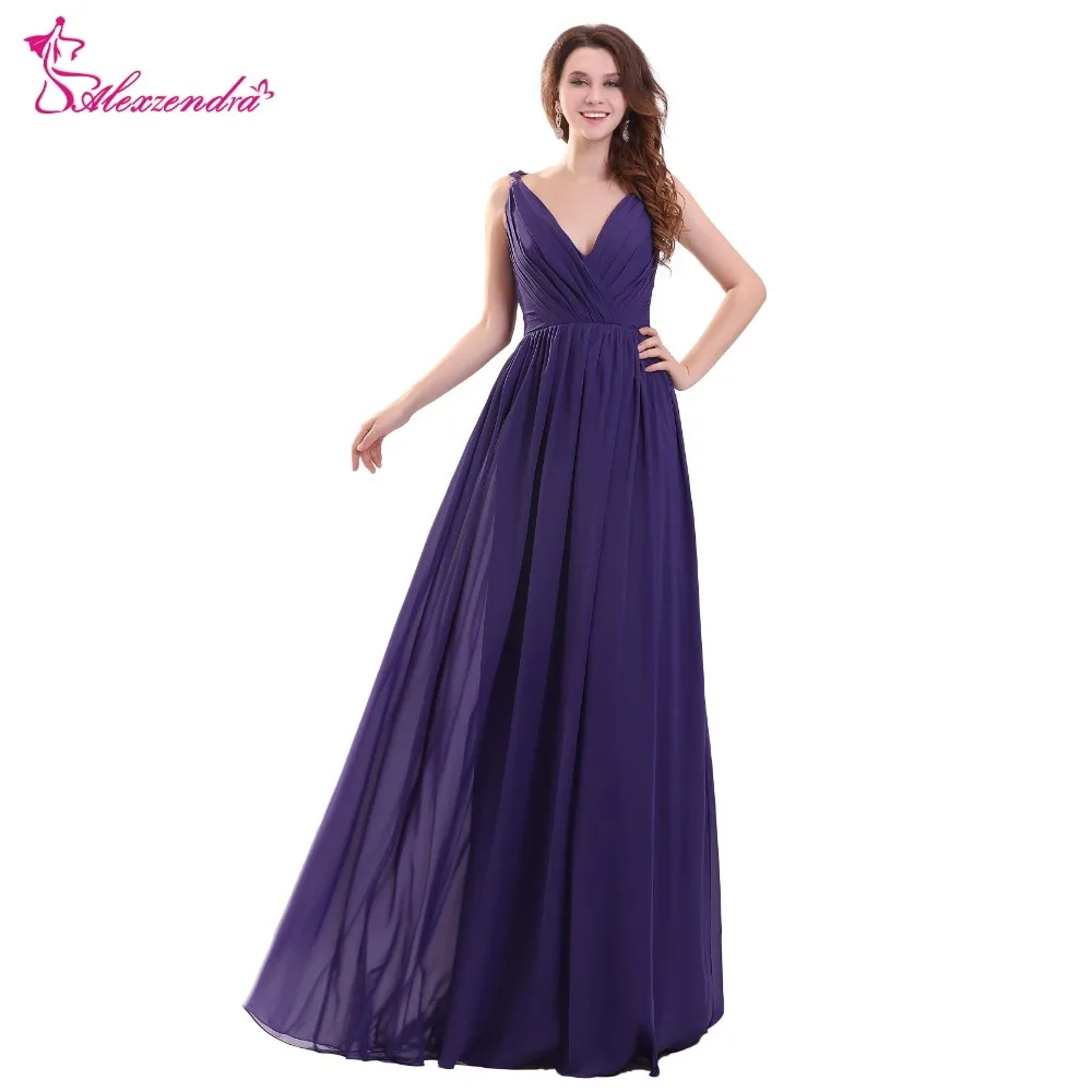 Alexzendra A-Line Chiffon Purple Long Bridesmaid Dresses V Neck Prom Gowns for Wedding
Alexzendra A-Line Chiffon Purple Long Bridesmaid Dresses V Neck Prom Gowns for Wedding