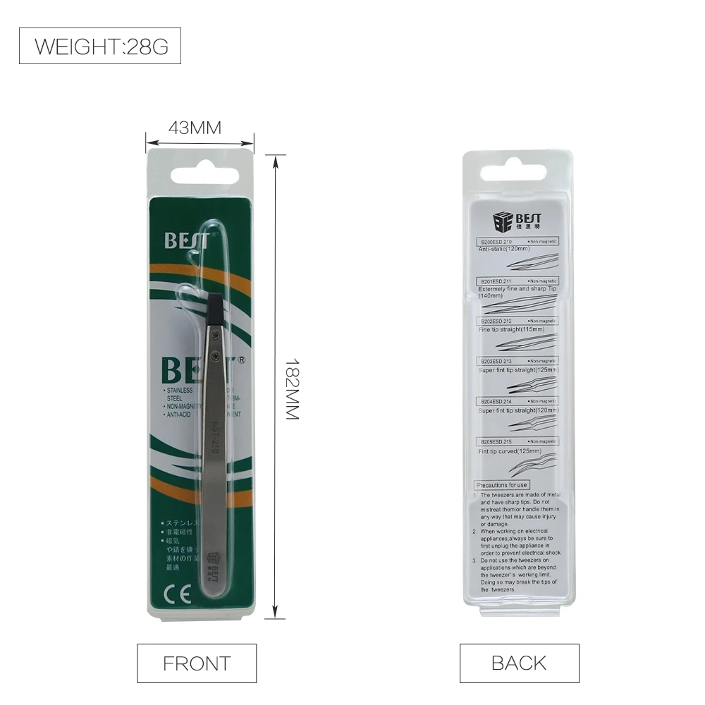 BEST-250 ESD Stainless Steel Eyebrow Tweezers With Changeable Tip
BEST-250 ESD Stainless Steel Eyebrow Tweezers With Changeable Tip