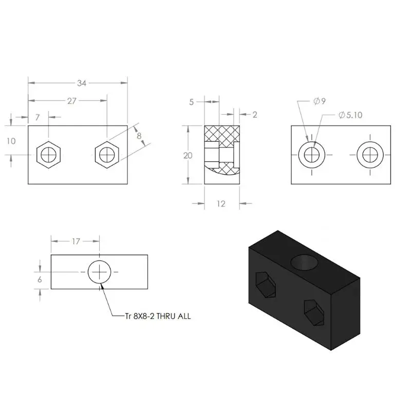 Durable Black Metal Nut Plate Seat Block for M8 8MM Lead Screw Thread for Openbuilds 3D Printer Parts Accessories
Durable Black Metal Nut Plate Seat Block for M8 8MM Lead Screw Thread for Openbuilds 3D Printer Parts Accessories