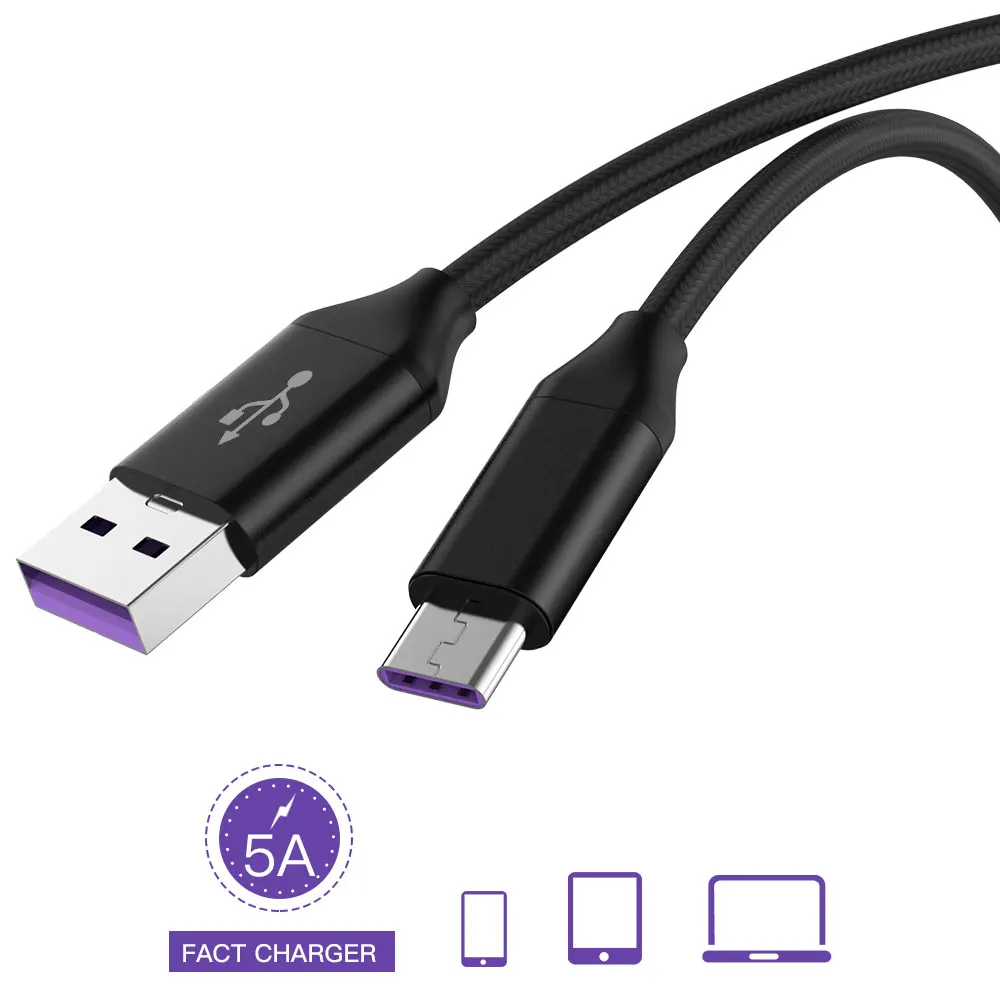 Нейлоновый кабель 5 А Type C для быстрой зарядки USB 3 1 Для Huawei P20/P20 Pro/Mate 10/Mate 10Pro/P10/P10Pro