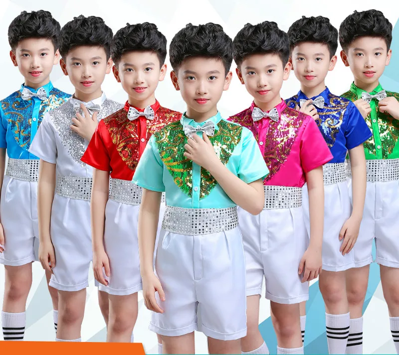 Children's Costumes Boys Dance Clothes Kindergarten Elementary School Students Sequins Chorus | Тематическая одежда и