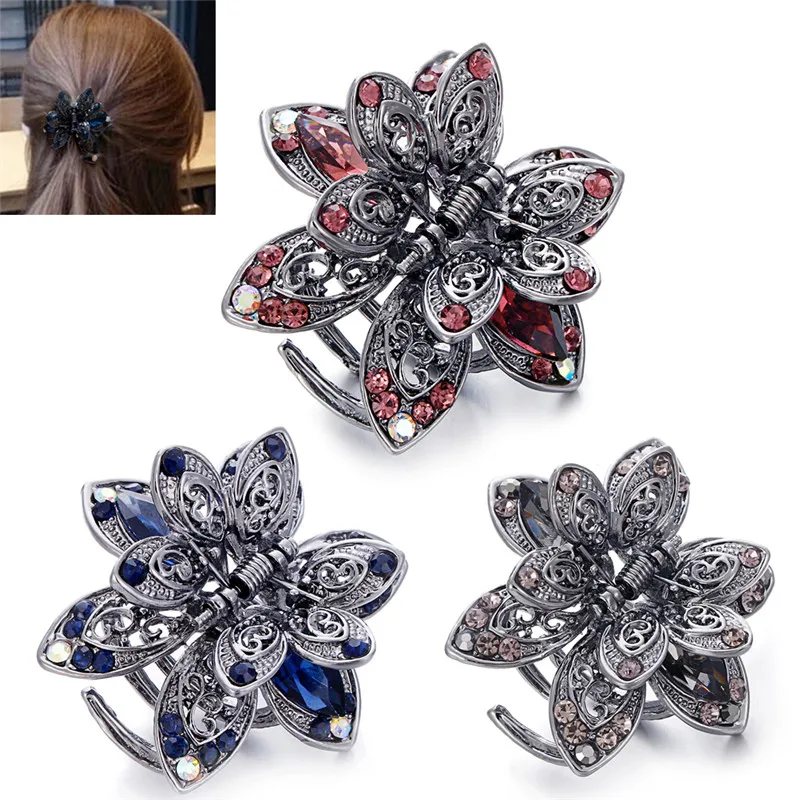 Vintage Big Crystal Flower Hair Claws Wedding Hair Clips Women Hair Jewelry With Charm Ancient Silver Hair Accessories 3 Colors
Vintage Big Crystal Flower Hair Claws Wedding Hair Clips Women Hair Jewelry With Charm Ancient Silver Hair Accessories 3 Colors